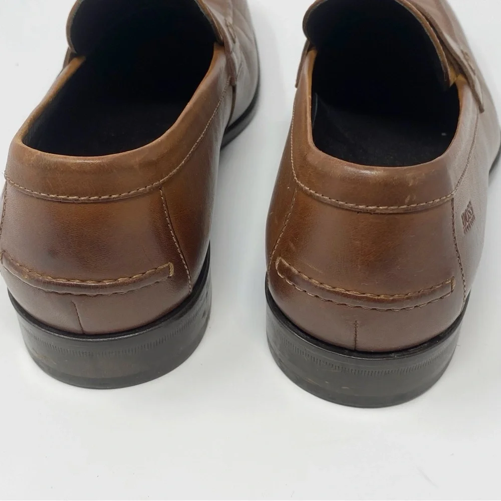 HUGO BOSS Penny Loafers Men's Brown Leather Dress Highline Slip On